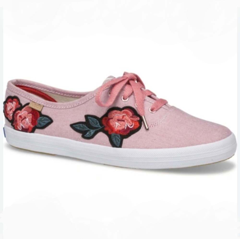 Keds Pink Chambray Rose Applique Cottagecore Style Sneakers Style WF61894